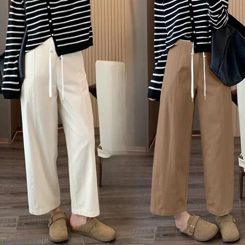 2025 Spring Pregnant Woman Harem Trousers Loose Casual Maternity Midi Pants Short Lady Wide Legs Pants 2