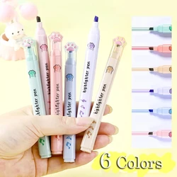 6Pcs/Set Cute Cat Paw Highlighter Fluorescent Marker Pen Student Art Drawing Doodling Marking Stationery School Office Supplies