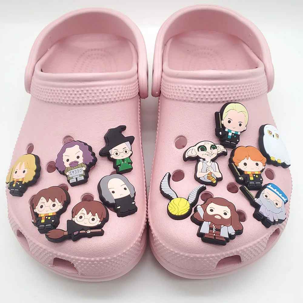 

17PCS Magic Cartoon Shoes Accessories Charms PVC Sandals Clogs Decoration Cute Flying Broom Children DIY Gift