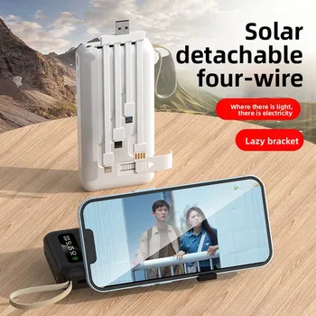 Power Bank Solare da 20000mAh, Batteria di Grande Capacità a Ricarica Rapida, Doppia USB, 4 Cavi con Supporto per Telefono