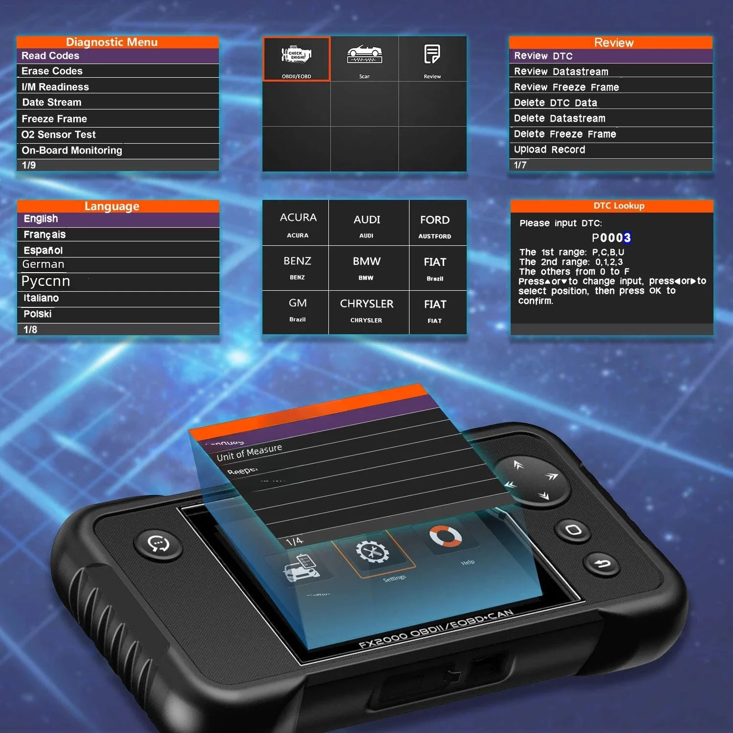 ANCEL FX2000 OBD2 Car Scanner Code Reader ABS SRS Airbag Transmission Engine System Diagnostic Automotive Tools Free Update 2