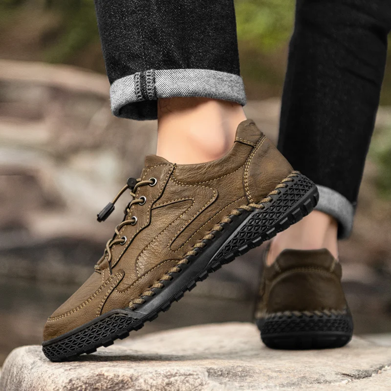 Shoes Men All-match Flats Handmade Business Fashion Moccasins Walking Casual Slip on Loafers Breathable Leather