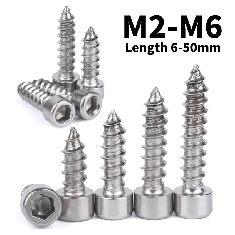 

304 A2-70 Stainless Steel Allen Head Screw for Speaker M2M2.5M3 M3.5M4 M5M6 Hexagon Socket Cap Head Self Tapping screws L=6-50mm