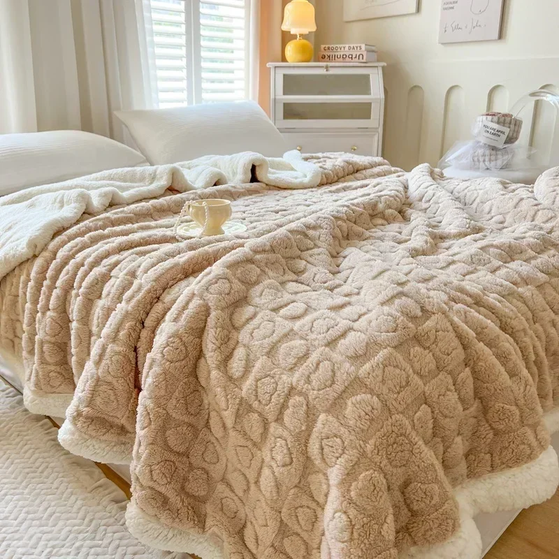 Super Soft Lamb Wool Blanket Double Side Flannel Throw Blanket for Sofa Bed Solid Color Thick blanket  Comforter Home Decor