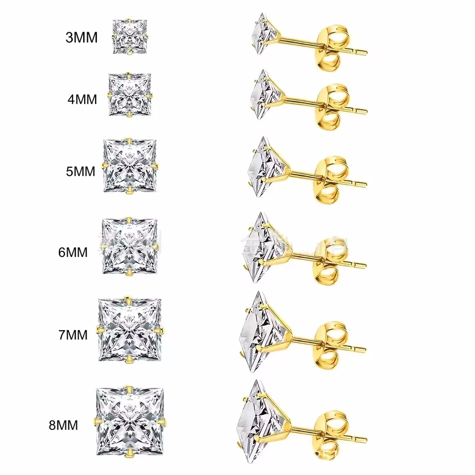 1 Paar 2/8 mm minimalistische Ohrstecker aus klassischem Edelstahl mit mehrfarbigen Zirkonen, Push-Back-Ohrstecker für Männer und Frauen – Detail 6