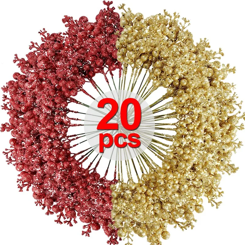 Weihnachten künstliche Beeren Zweig Glitzer rote Stechpalme Beere Blumenstrauß gefälschte Pflanzen Neujahr Party Festival Home Dekoration