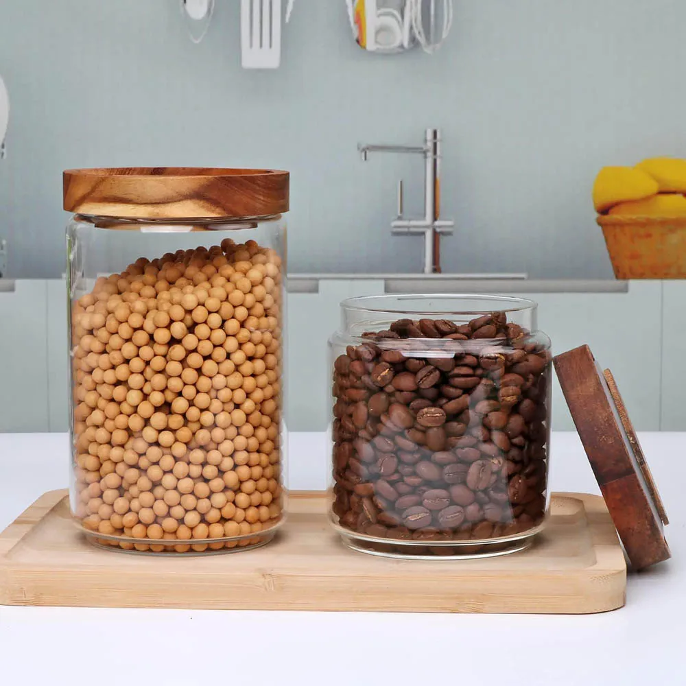 1/5 Glass Food Storage Jars,Glass Storage Containers Clear Glass Food Canister with Bamboo Lid Airtight For Coffee,Flour, Sugar 3