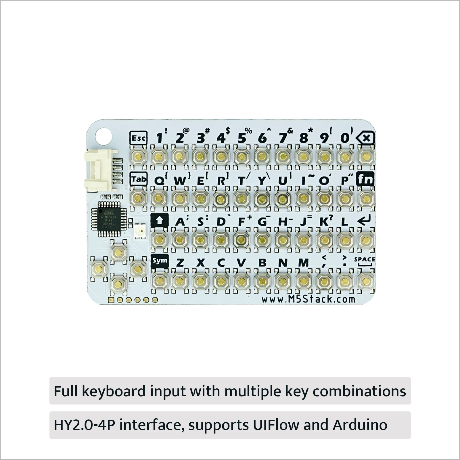 M5Stack Official CardKB v1.1 Mini 50-Key QWERTY Keyboard Unit with ATMega8A MCU I2C RGB LED Programmable for UIFlow (MEGA8A) keyboard keypad module