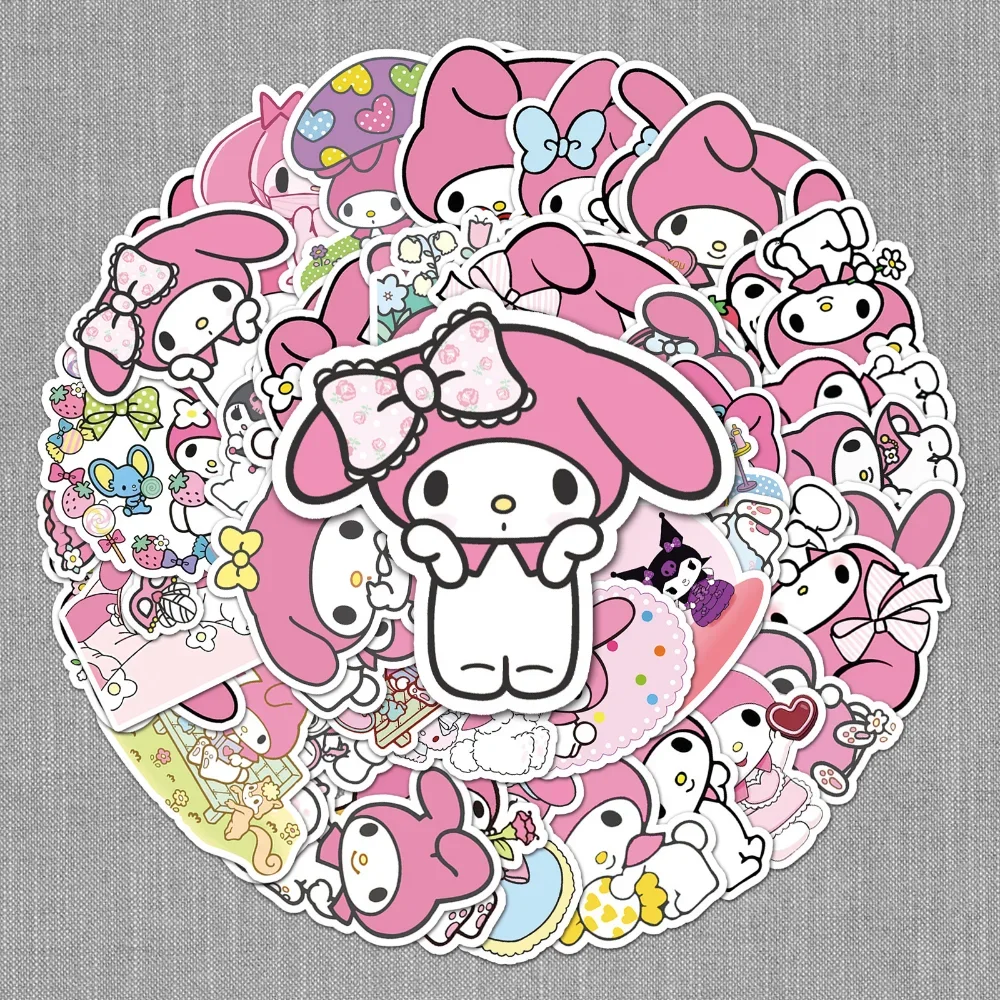 

50pcs Melody Sanrio Cute DIY Stickers Kids Action Figures Toys Bottle Suitcase Skateboard Waterproof Sticker Birthday Xmas Gifts