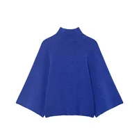2025 Winter New Women's Casual Fashion Simple Versatile Stand Collar Wide Sleeve Solid Color Knit Sweater - Image 3
