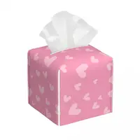 Custom Pink Hearts Pattern Tissue Box Cover Square PU Leather Facial Tissues Holder for Home 1