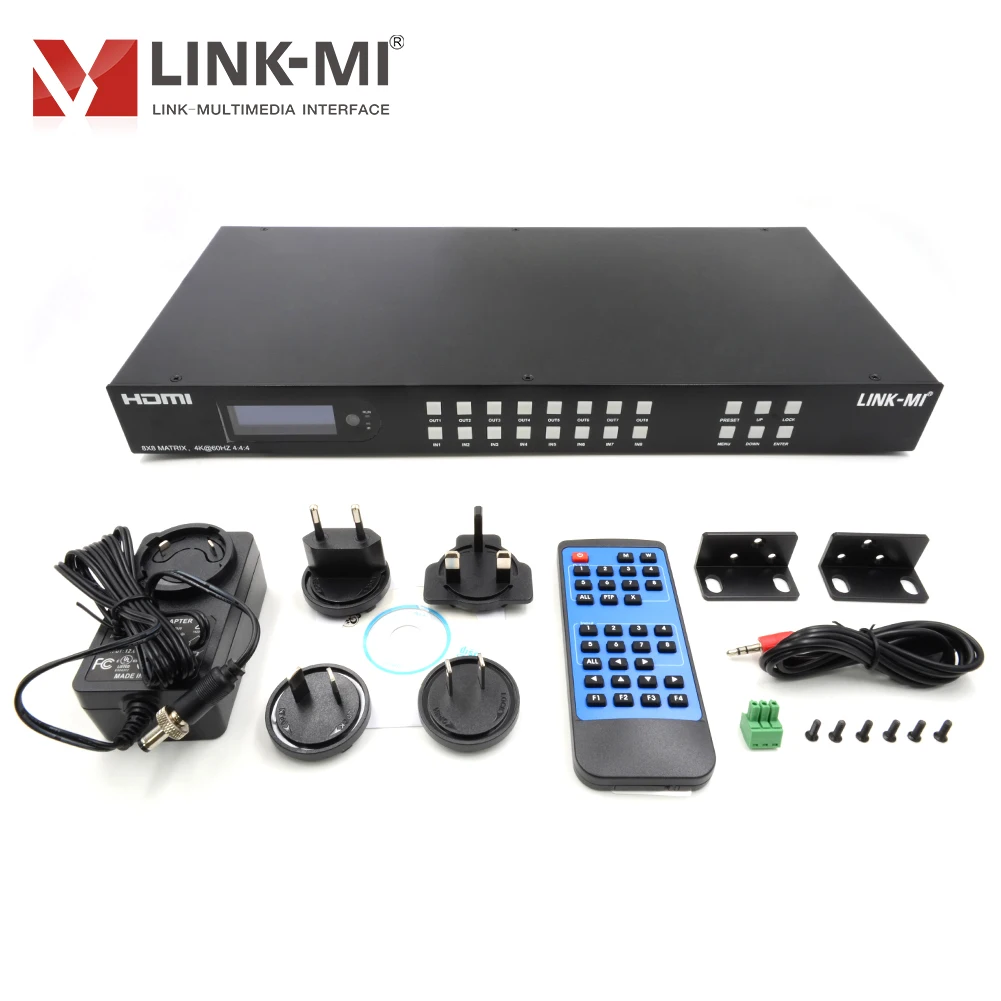 LINK-MI 4K60Hz 8x8 HDMI2.0 매트릭스 아날로그 및 SPDIF 오디오 추출 지원 EDID, 아크, IP/웹 GUI 제어 4K UHD 비디오 스위치