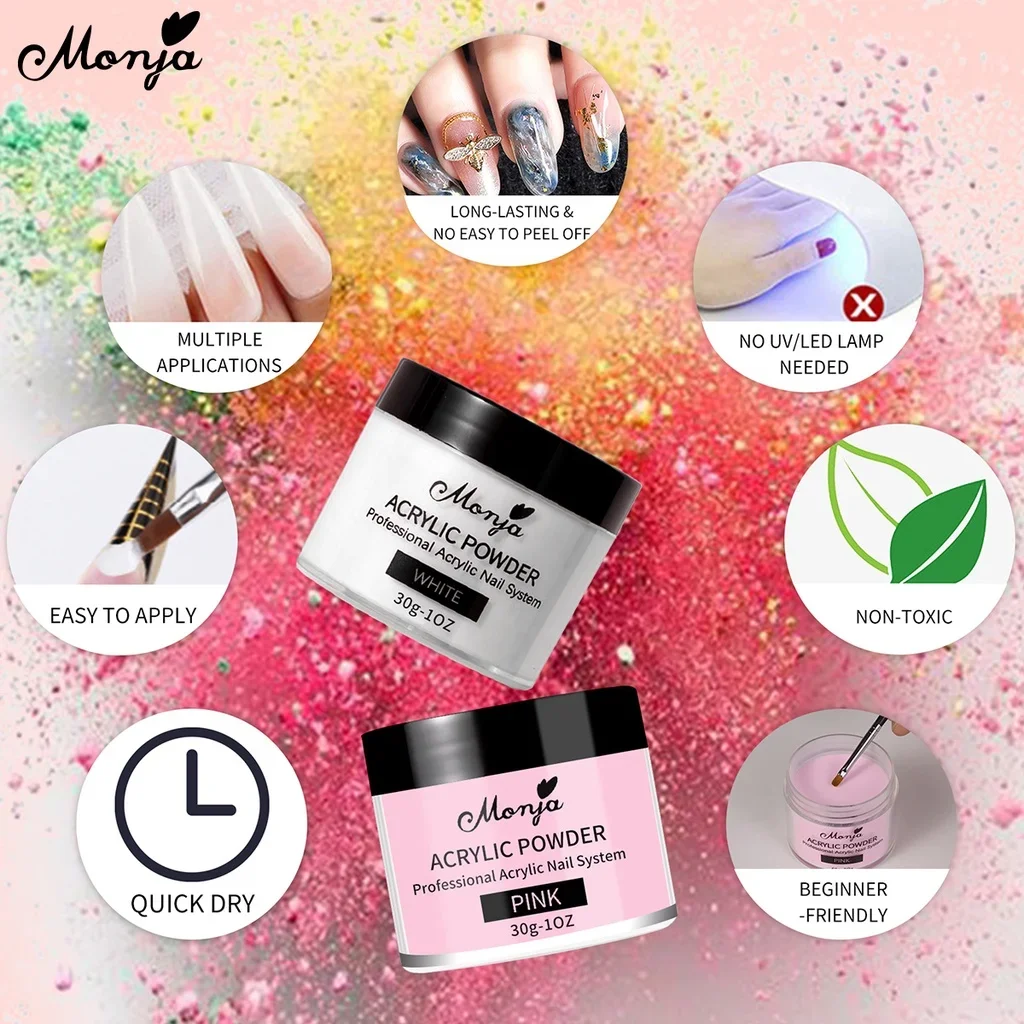 Monja 30g/60g Acrylic Powder False Nail Art Tips Extension French 3D Carving Crystal Builder Salon Home DIY Manicure Tools nail powder,manicure tools,acrylic nail powder,nail tools