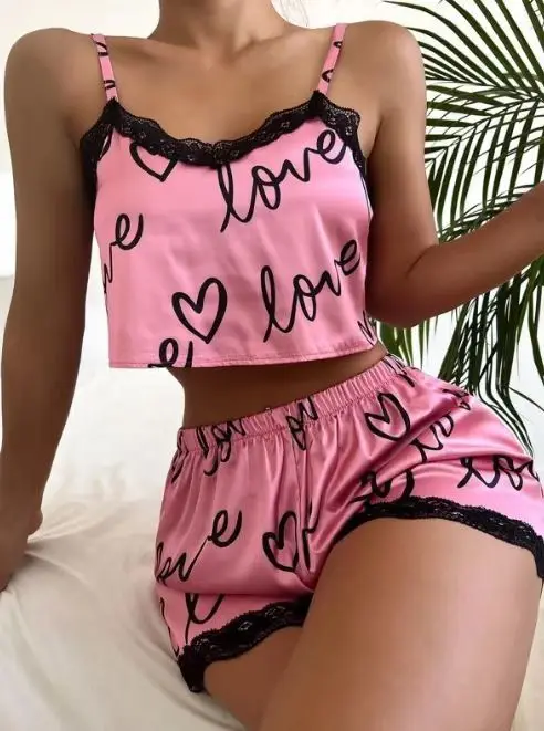 Women Pajamas Set Women Pajama Suit Women's Pajama Shorts Suit Homewear Print Underwear Pijama Sexy Lingerie Camisoles Tanks Nighty Ladies Sleepwear Women 1 Set