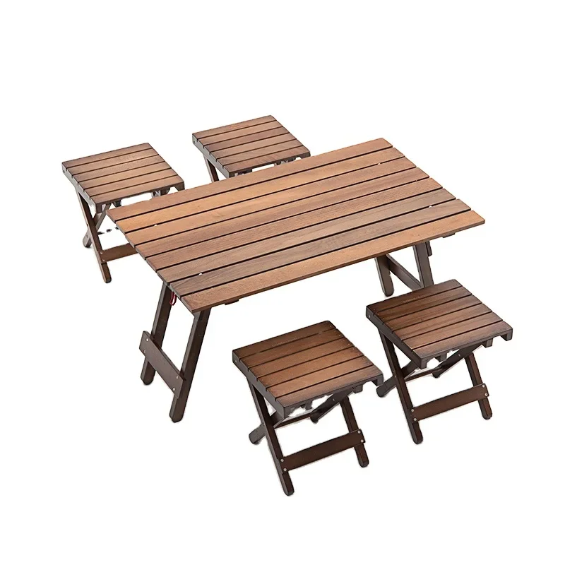 

A Table And Four Stools Dining Table And Chairs Combination Outdoor Camping Folding Table And Chairs Set