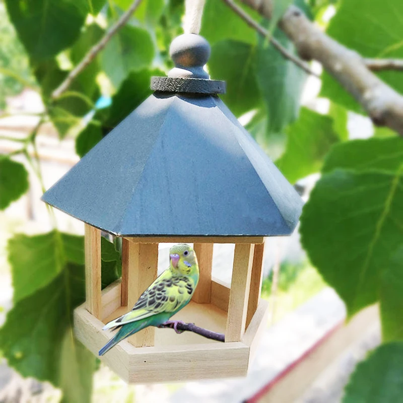 Mangiatoia Per Uccelli In Legno Mangiatoia Per Uccelli In Legno All'Aperto Casa Per Uccelli Appesa Stazione Di Alimentazione Mangiatoia Per Uccelli Vu