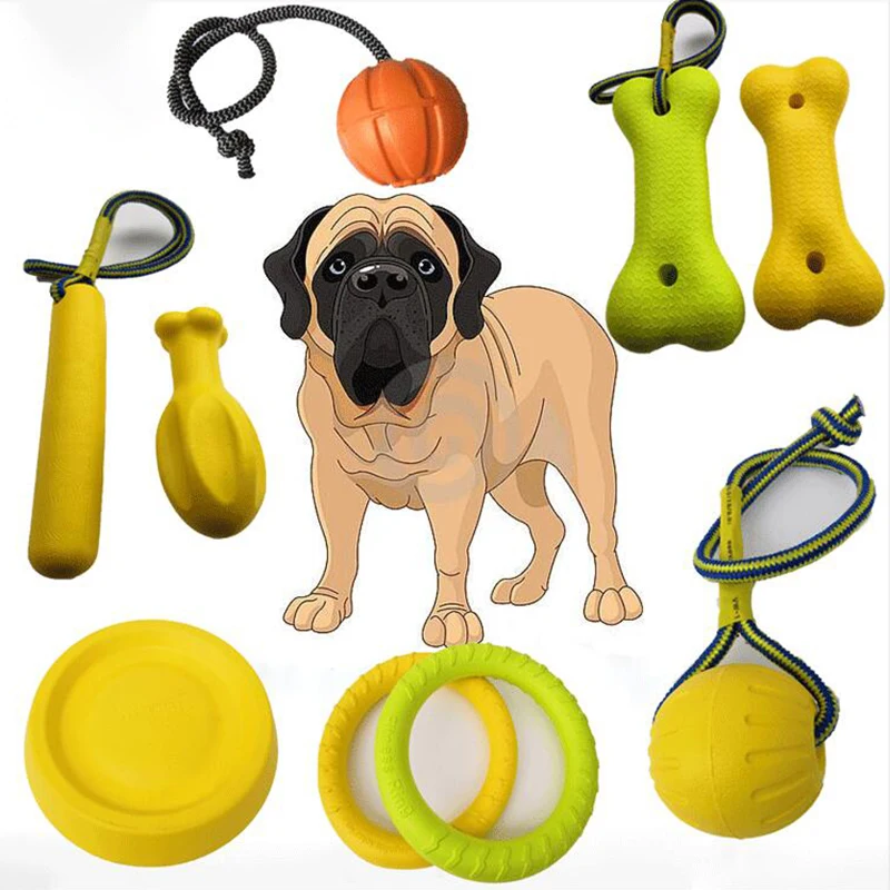 

Dog Toy Set Training Ring Pull Dog Toy Large Dog Bite Anti Chew Ball Toy Floating Puppy Tooth Cleaning Solid Elastic Ball Dog