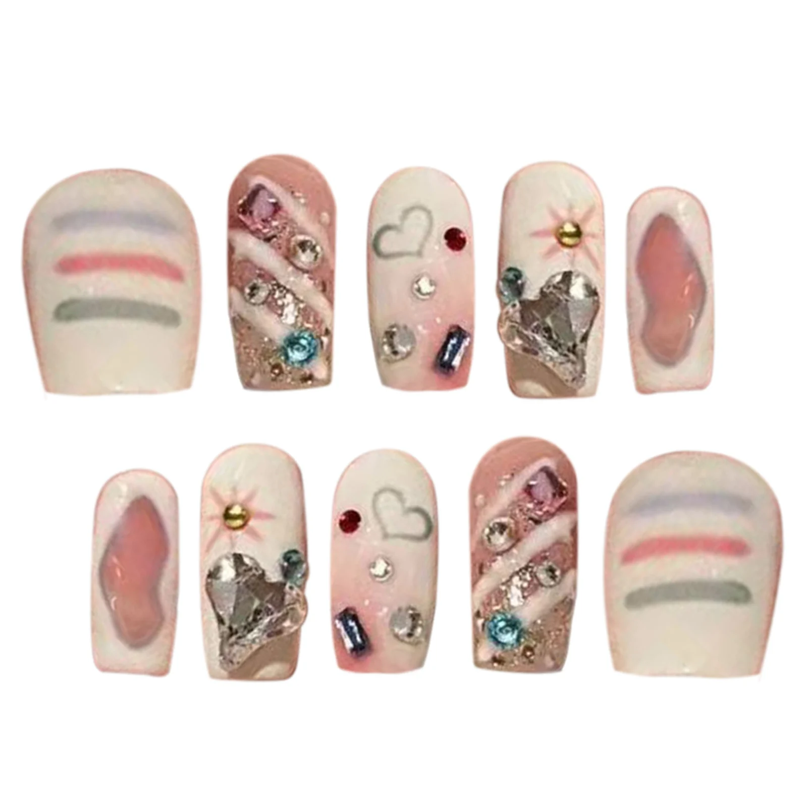 

Milky White Fake Nails with Graffiti Printed Chip-Proof Smudge-Proof Fake Nails for Women and Girl Nail Salon