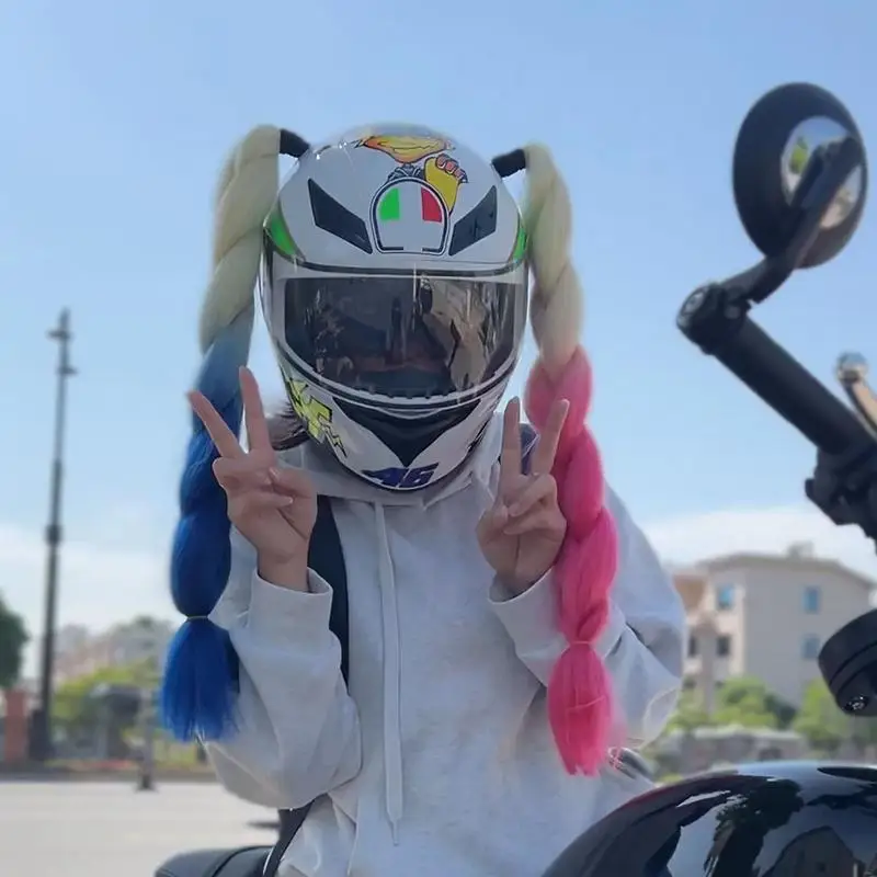1 Pair Punk Style Motorcycle Helmet Dreadlocks Women Helmet Dreadlocks Ponytail Braid Motocross Bicycle Helmets Punk Hair Decor