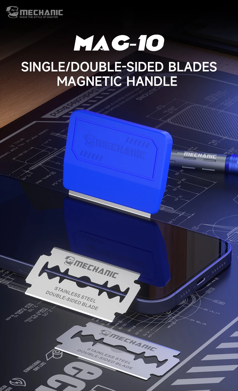 MECHANIC Mag-10 자석 블레이드 홀더 스테인리스 스틸 양면 블레이드 휴대폰 수리 화면 제거 도구 키트
