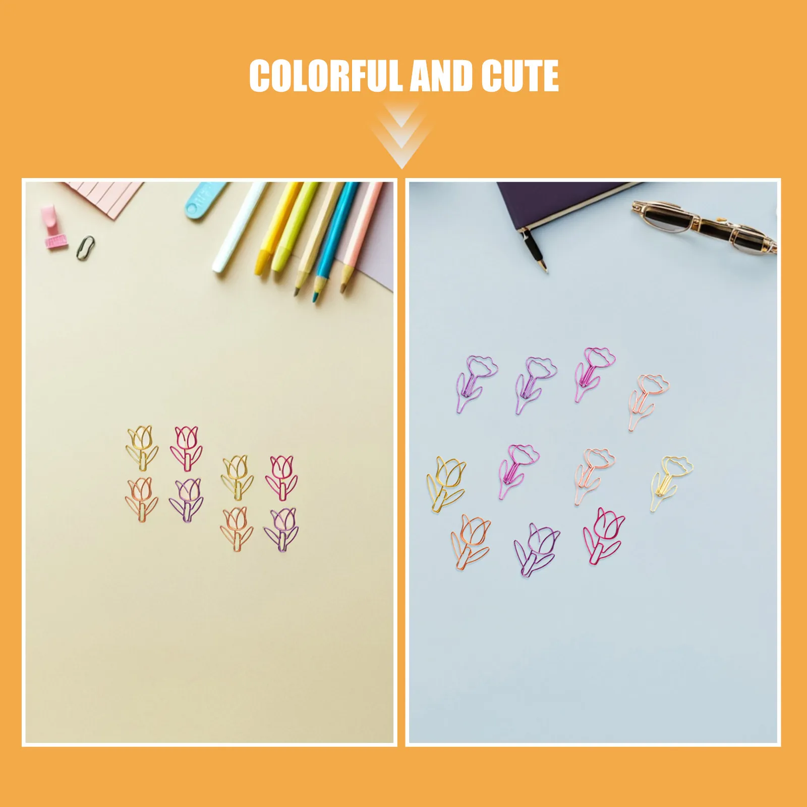 80Pcs 튤립 꽃 종이 클립 장식 꽃 모양의 사무실 학교 용품 귀여운 금속 종이 클립 플래너 북마크