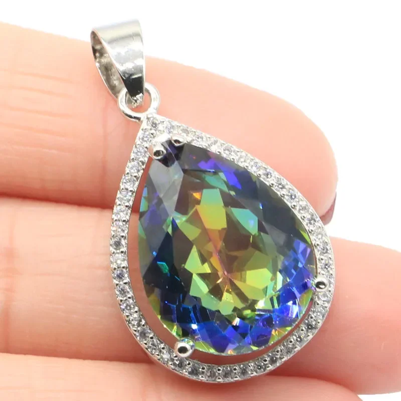 7g Real Customized 925 Solid Sterling Silver  PENDANT Drop Shape Iolite Smoky Violet Topaz Morganite Kunzite Violet Tanzanite CZ