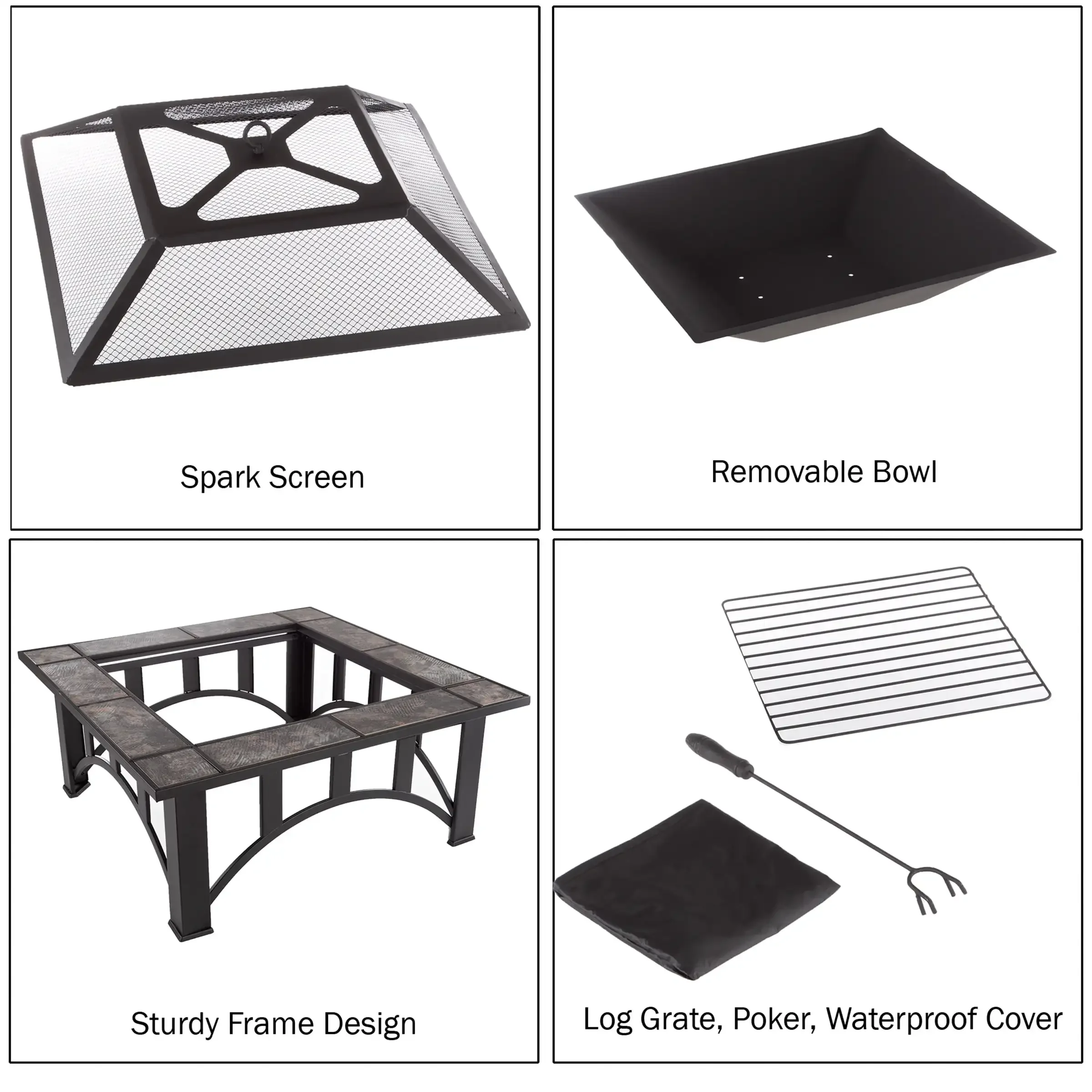33-Inch Outdoor Fire Pit with Screen, Cover, and Poker (Black)