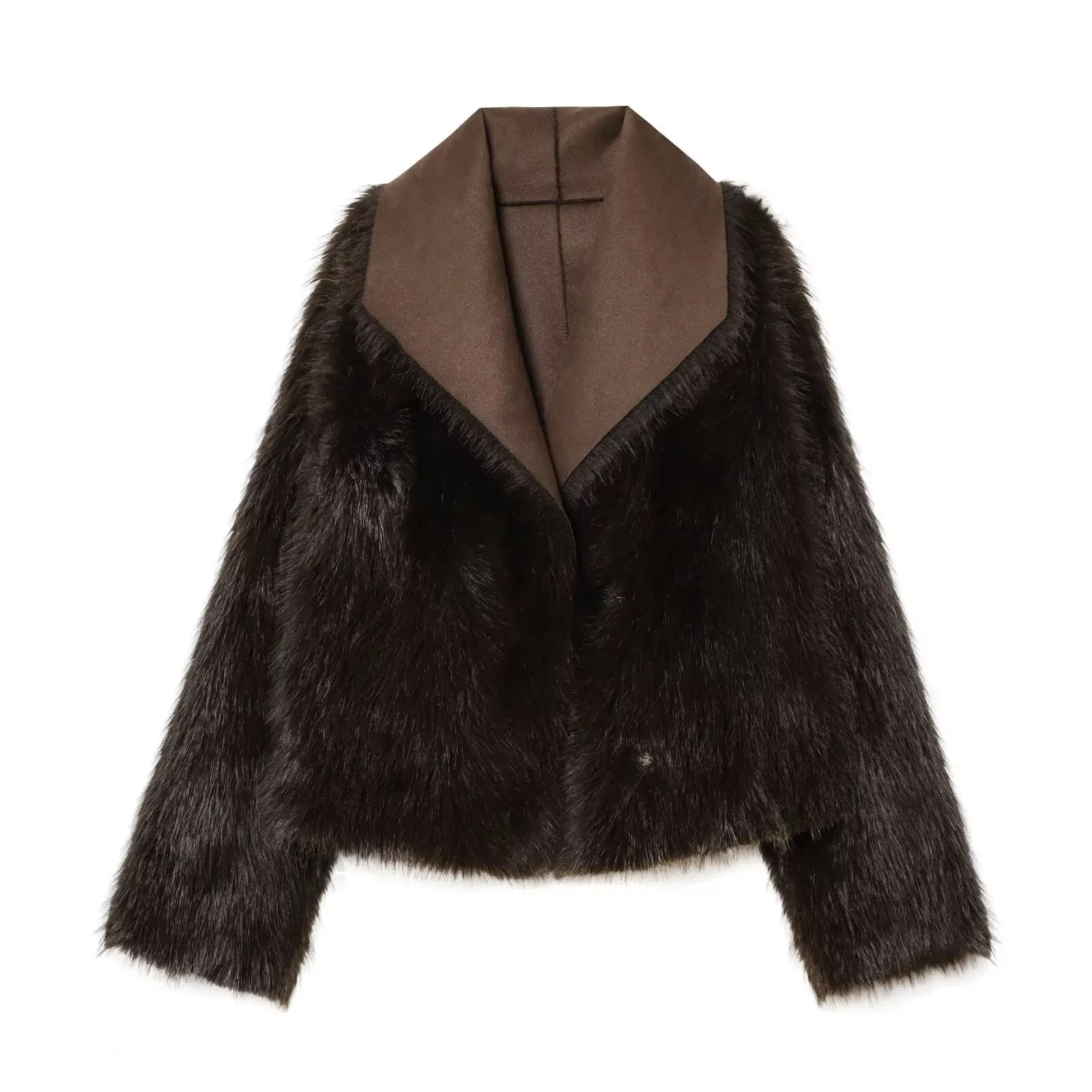 HH Damen Mode Komfortabler Langarm-Mantel mit Pelzkragen Einfarbige Jacke für Frauen Winter Casual Verdeckte Knöpfe Wendemantel – Detail 10