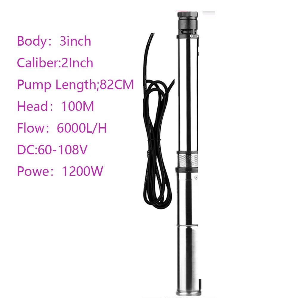 YIYIBYUS Deep Well Submersible Pump, 12V Stainless Steel Submersible Pump Deep Well Water DC Pump 1500l H 23 Ft Electric Cord Irrigation Home Industri