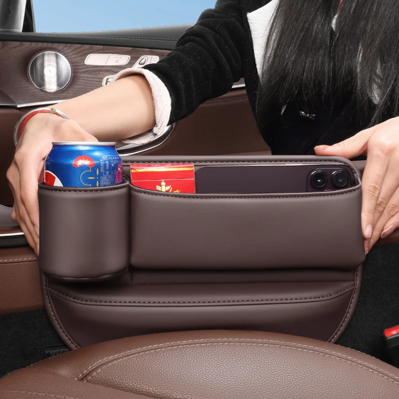 Car Seat Gap Storage Box Seat Crevice Gap Slit Cup Card Phone Key Holder Pocket Bag Leather Universal Auto Interior Accessories
