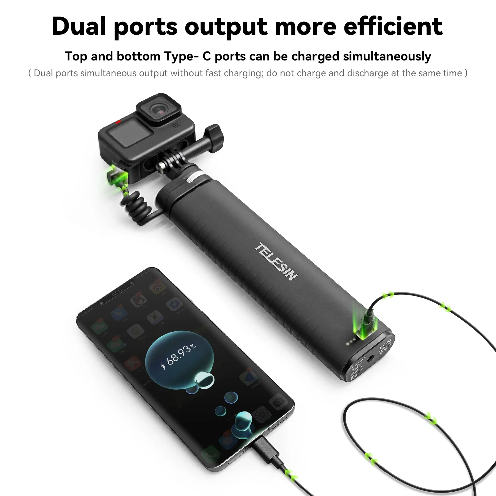 TELESIN Rechargeable Grip Selfie Stick for Phone Gopro Hero 13 12 11 10 9 DJI OSMO Action 5 4 3 High-Capacity Battery Handgrip phone stabilizer selfie stick
