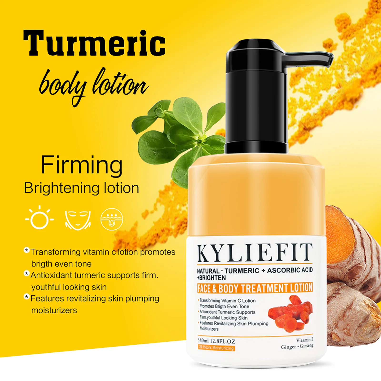 KYLIEFIT Organic Turmeric Brighten Lotion, Antioxidant, Soothes
