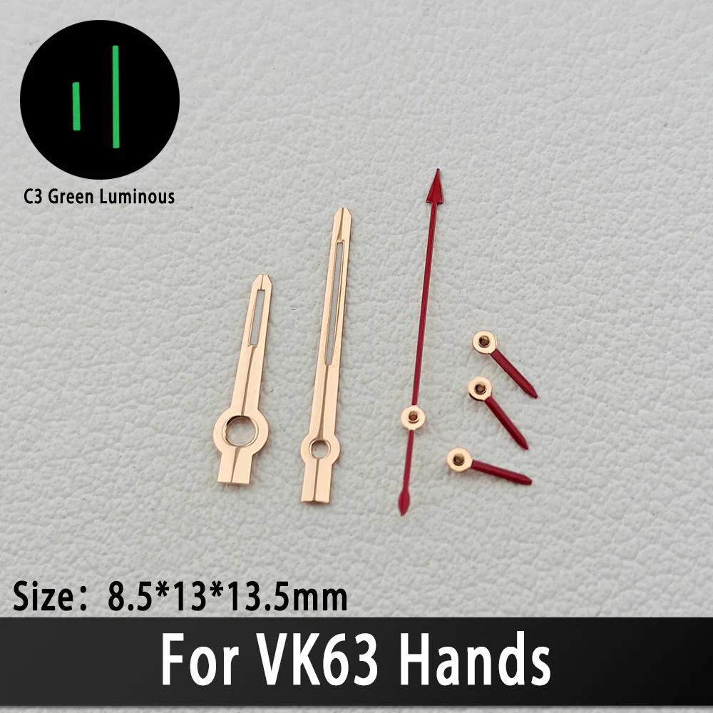 VK63 Hands High Quality VK63 Watch Hands Racing Hands C3 Green Luminous Watch Hands VK 63 Quartz Movement Men's Watches Parts