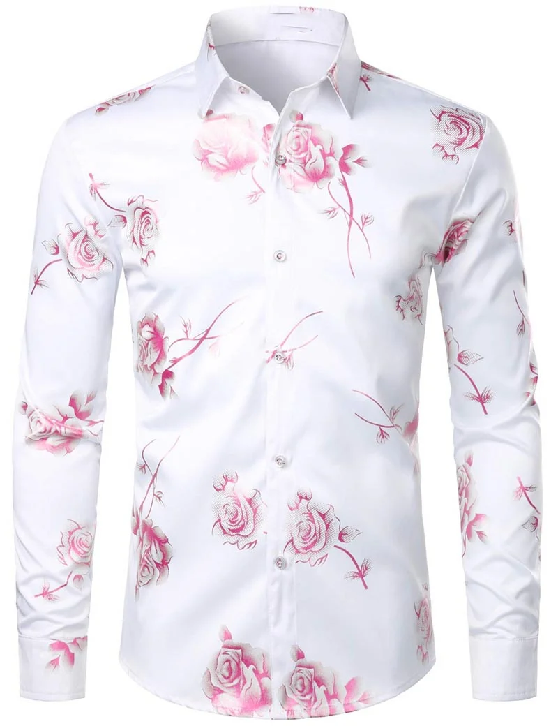 thumbnail image 1 of Nueva camisa de moda para hombre con estampado 3D de flores, solapa con botones, camisa de manga larga, ropa de fiesta, diseño de estilos, camisas cómodas, 1 of 5