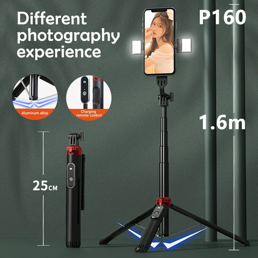 Dual LED Selfie Stick Tripod 1.6m Bluetooth Remote for Samsung/Android Smartphone Recording Video LISCN