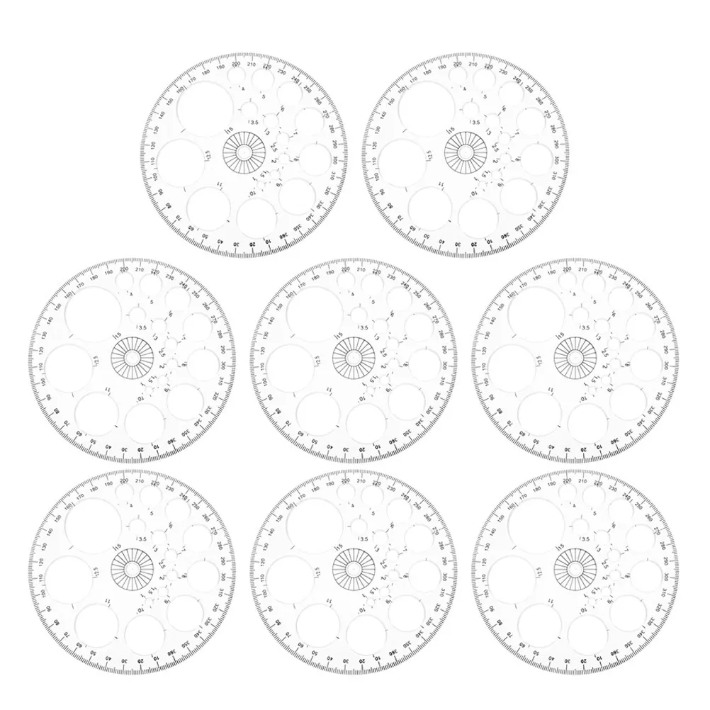 8Pcs 다기능 원형 각도기 360도 플라스틱 각도기 도구(학교 사무실용 퇴색 방지 눈금 포함)