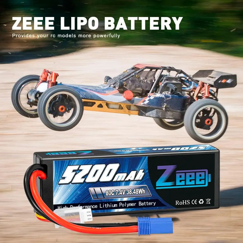 2pcs Zeee 2S 5200mAh Lipo Battery 7.4V 80C Hardcase Battery EC5/3