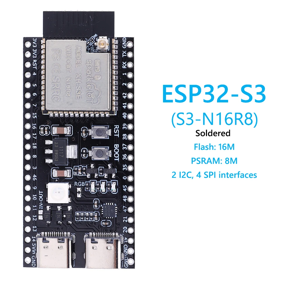 ESP32-S3 N16R8 N8R2 듀얼 Type-C 개발 보드 코어 보드 Arduino 2025 New 용 2.4G Wifi + Bluetooth Internet Module of Things