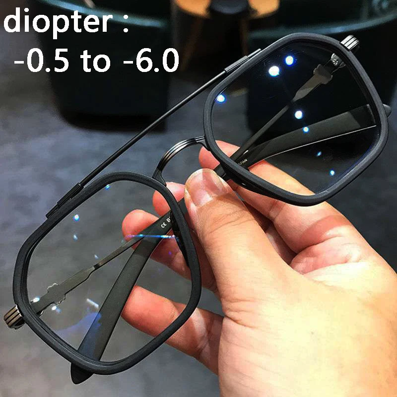 

Очки Квадратные для близорукости для мужчин и женщин, модные ретро очки с двойным лучом, с Anti Blue светильник Black прозрачной отделкой, по рецепту-1,0