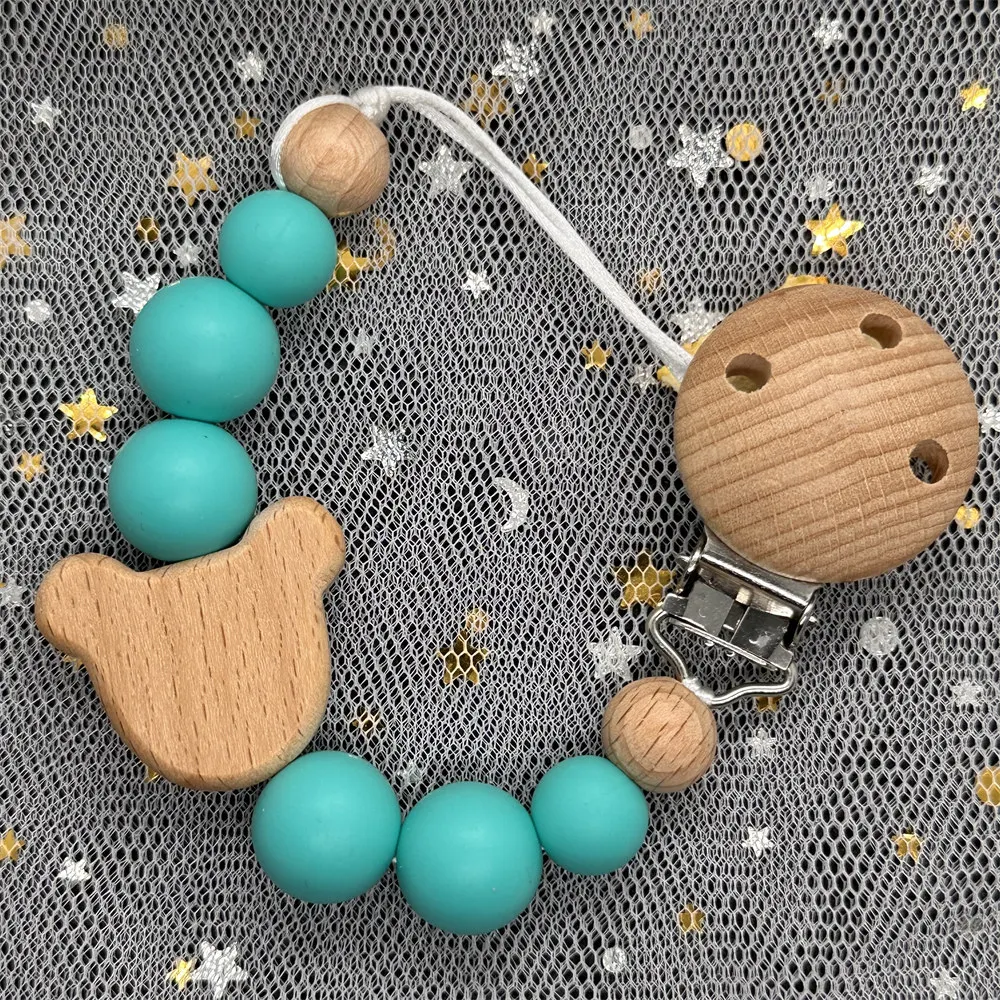 Baby Name Silicone Beads Wooden Ring Pacifier Clips silica Mouse head Teething Chains Teether Dummys Beech Clips Holders teething toys pacifier clip pacifier chain pacifier accessories teether clip teething beads baby silicone accessories