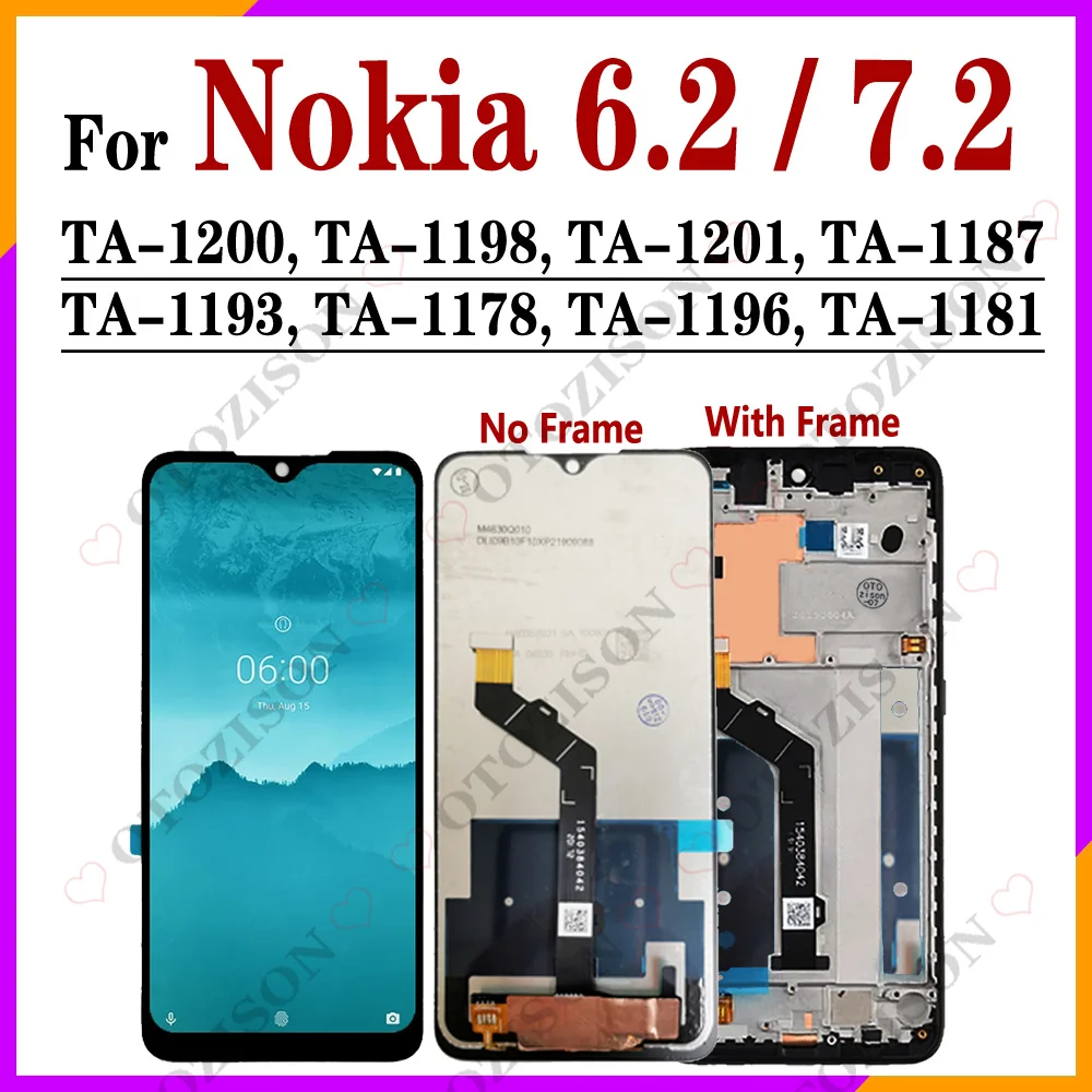 Per Nokia 6.2 Ta-1200 Ta-1187 Lcd Con Cornice 7.2 Ta-1178 Ta-1181 Schermo Lcd Touch Digitizer Assembly Parti Di Ricambio