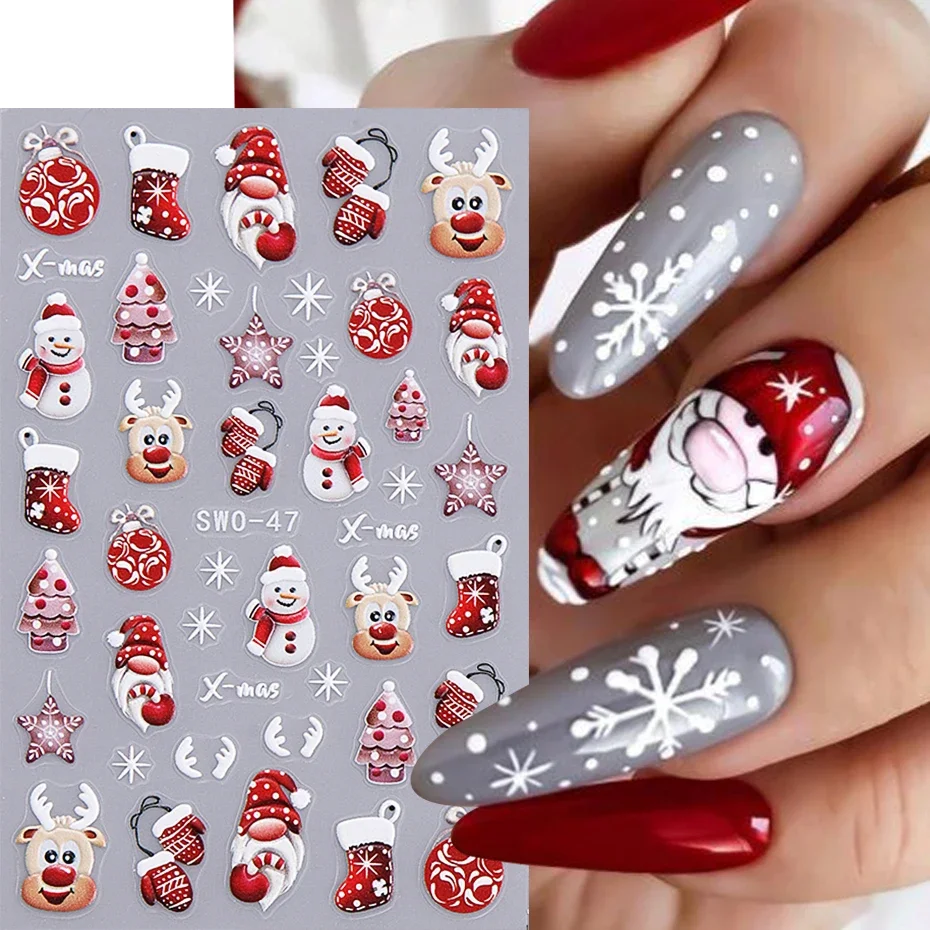Description Picture 4 of itemChristmas Cartoon Nail Stickers Santa Claus Snowman Gloves Self Adhesive Sliders Nail Decals Snowflake Manicure Art  Decoration