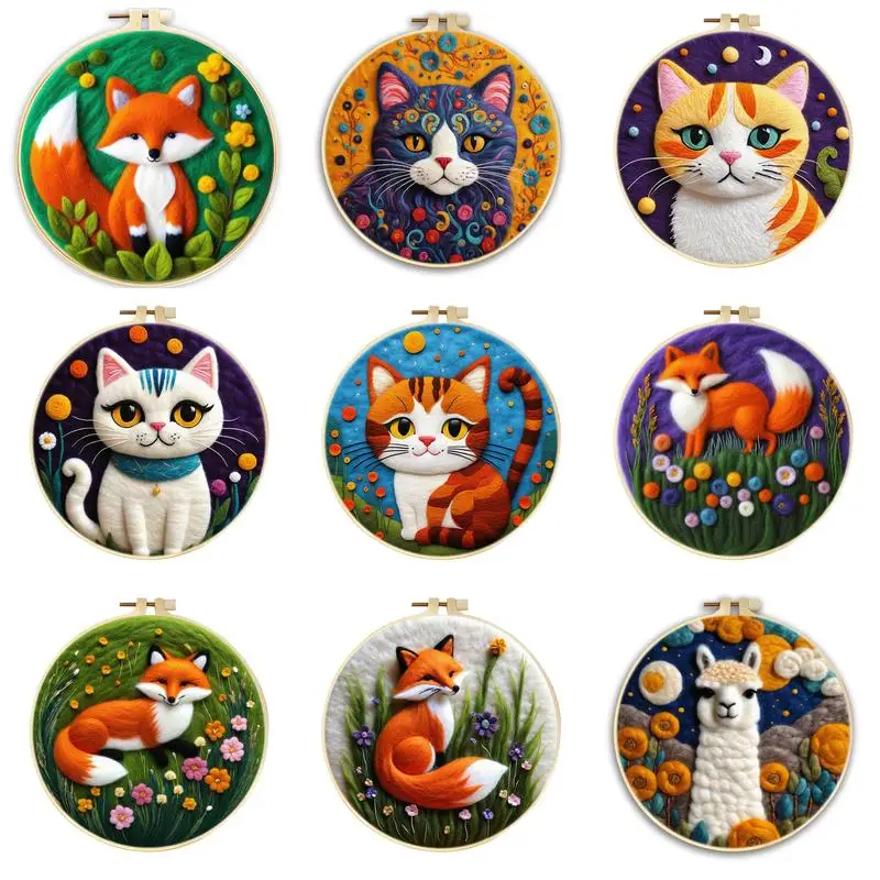 RUOPOTY Fox Pattern Needle Felting Starter Kit Wool Needle Felting Supplies Felt Felt Painting Kit For Beginners Diy Gift