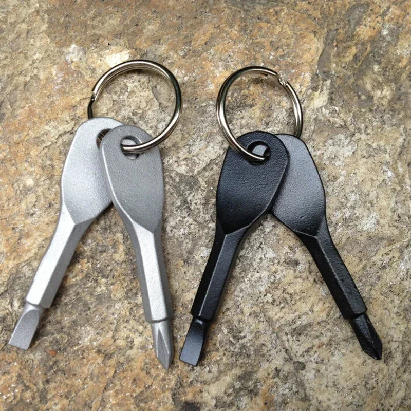 Portable Phillips Slotted Screwdriver Key Ring Stainless Steel keyring Hike Outdoor Multi Mini Pocket Repair Tool Gadget Camp keychain tool