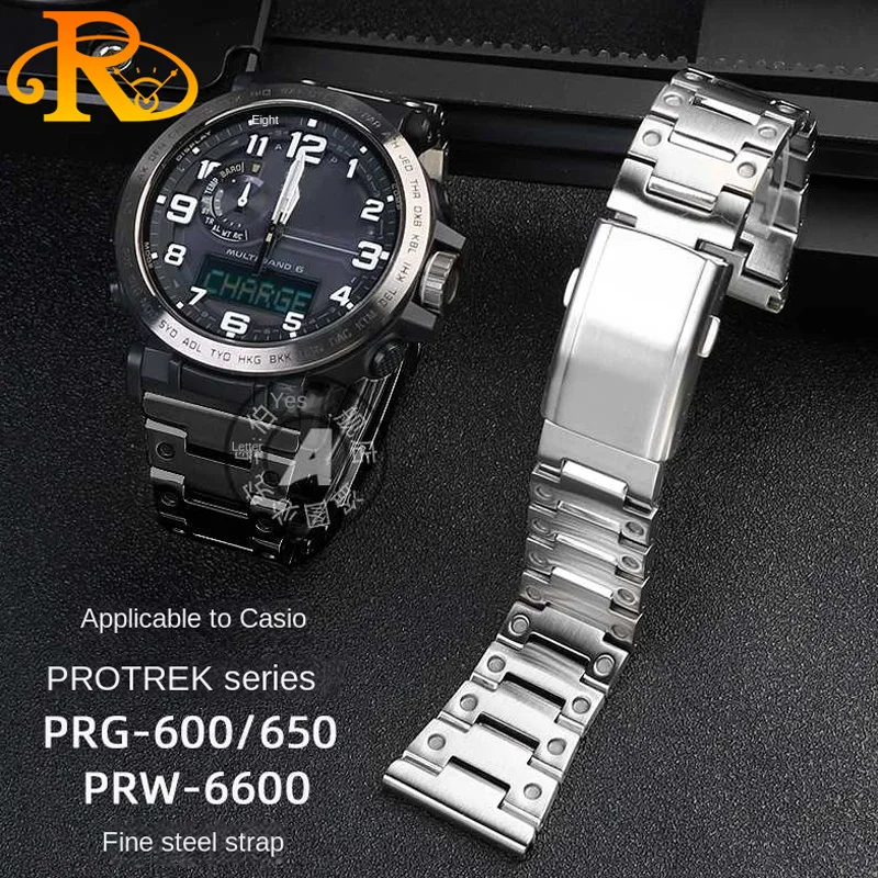 Per Casio G-Shock Prg-600Yb/Prg-650/Prw-6600/30/50/60/70 Cinturino In Acciaio Inossidabile Cinturino Da Polso Con Fibbia Pieghevole In Metallo 23Mm 24