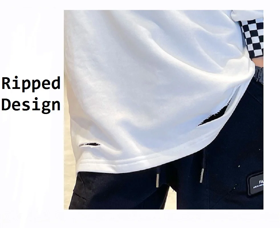 كنزة قطنية ممزقة للأطفال ، مرقعة فضفاضة ، كنزة صوف...