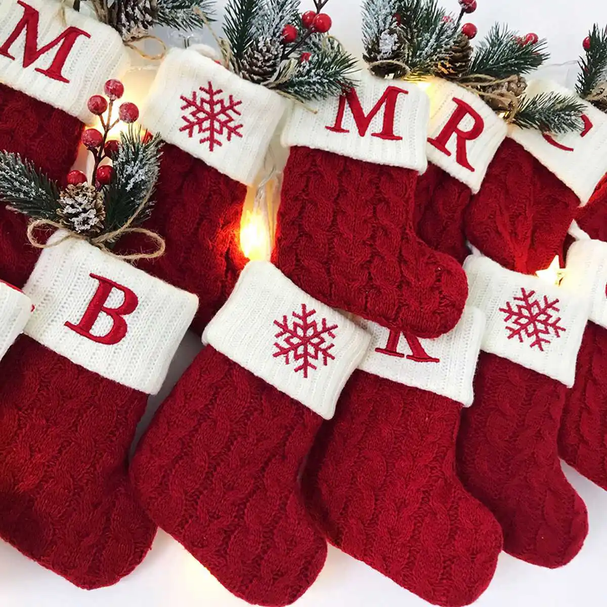 Natal alfabeto tricô meia árvore de natal ornamento decoração de natal para casa 2024 navidad noel natal ano novo 2025 presente