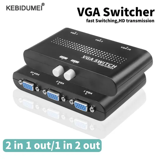 VGA 스플리터 스위치 비디오 컨버터 어댑터, 프로젝터 디스플레이 PC TV 노트북용 HD 비디오 디스플레이, 2 in 1 out