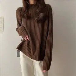 Yasuk Autumn Winter Fashion Casual TShirts Pullover Women's Slim Loose Tees Simple Soft Knitted Turtleneck Sweater Solid Warm