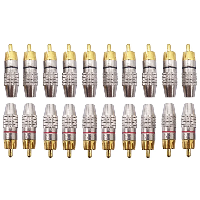 цена 20pcs RCA Plug Audio Video Locking Cable Connector Gold Plated RCA Male Adapter Non Solder Connector For Audio Video CCTV IP